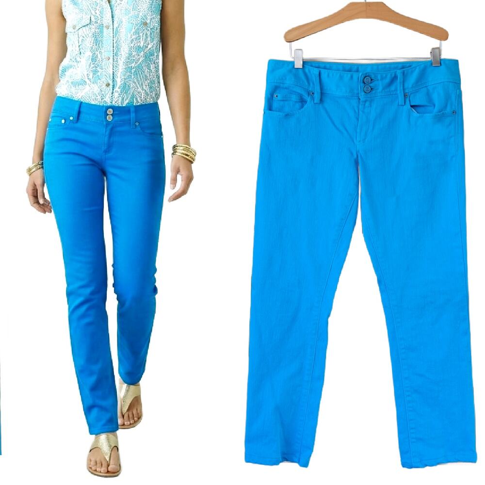 LILLY PULIER Worth Straight Jeans Size 8 Turquoise Cyan Blue